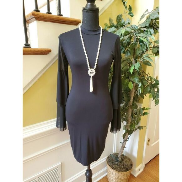 Missguided Milkmaid L/S Bodycon Dress Black Size 4 - Picture 1 of 10